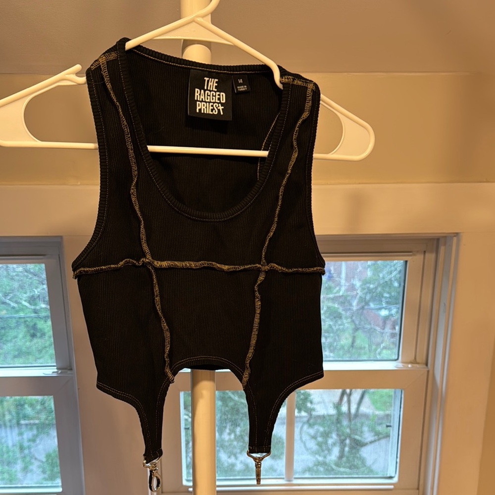 The Ragged Priest Beige Ribbed Crop Top with Contrast Stitching - Picture 2 of 5